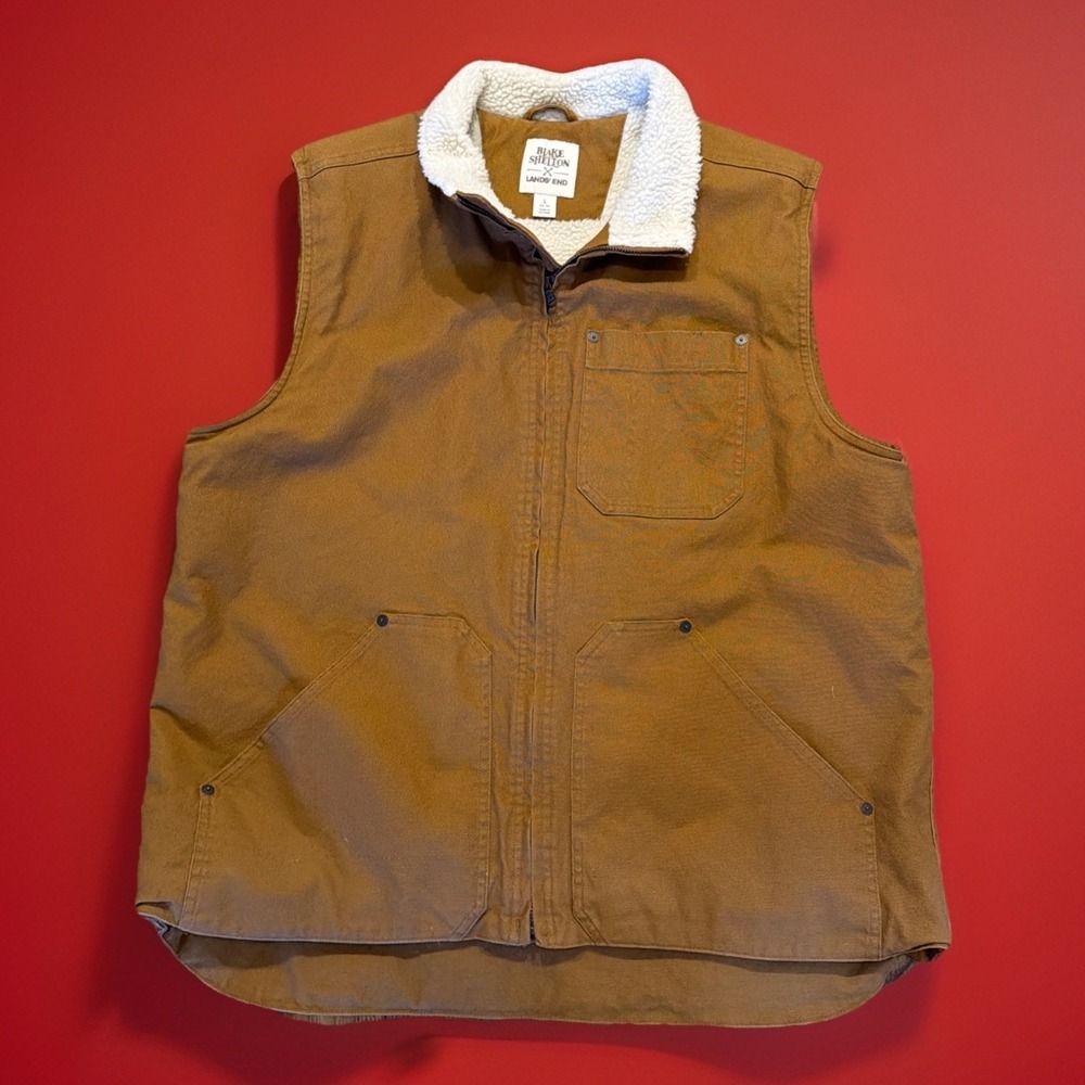 Blake Shelton X Lands End Sherpa Lined Fleece Canvas Vest Tan Mens Large 42-44